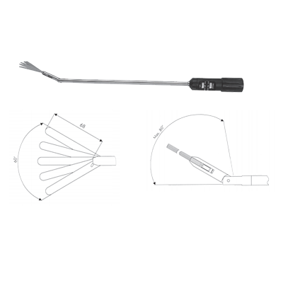 Retractor parghie, ajustabil 80grd, 5 varfuri departabile, distal, demontabil, D10mm, L330mm 