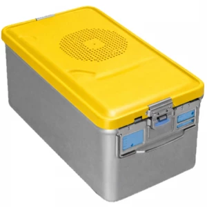 Container sterilizare 3/4, capac perforat, capac de siguranta, baza neperforata,  galben, 465x280x150mm