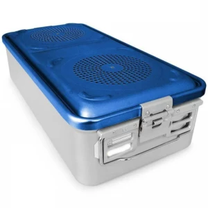 Container sterilizare 1/1, capac perforat, capac de siguranta, baza neperforata,  albastru, 580x280x260mm