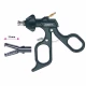 Pensa de prehensiune, actiune dubla, atraumatica, maner ergonomic uni cu clichet, buton on/off, cu HF, pivotant, demontabil, 2x4 dinti, falci 13mm, D5mm, L330mm 