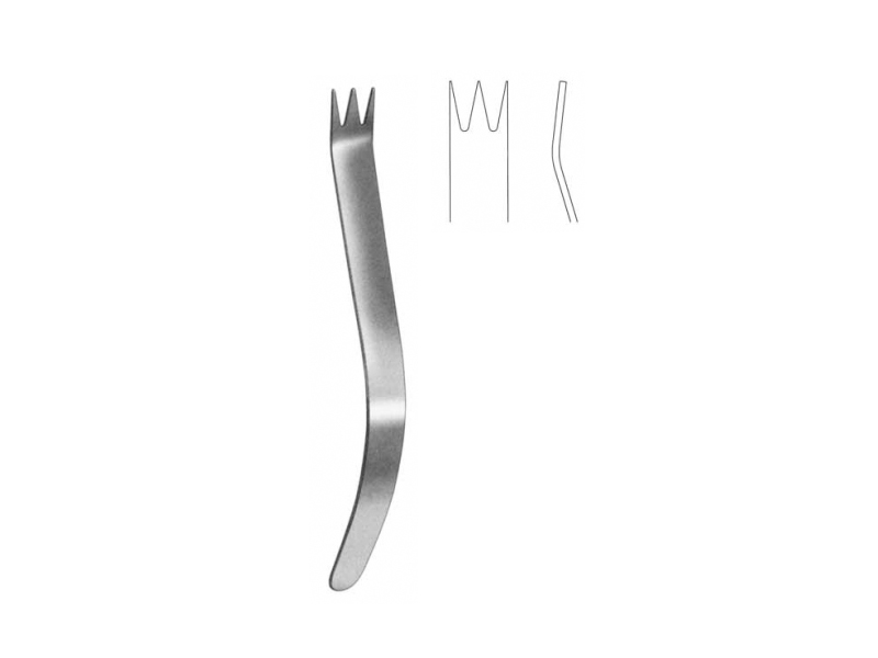 Retractor capsular tip parghie oase, ascutit, 3 dinti, lama 22mm, L25cm 