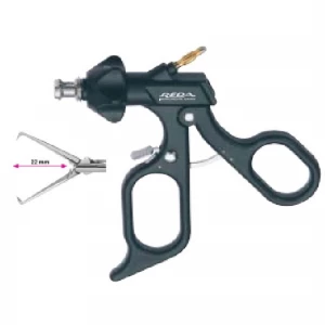 Pensa col uterin, actiune dubla, maner ergonomic uni cu clichet, buton on/off, cu HF, pivotant, demontabil, 1x1 dinti, falci 22mm, D5mm, L330mm 