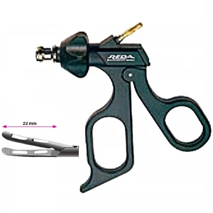 Pensa de prehensiune CROCE-OLMI, curba, atraumatica, fenestrata, maner ergonomic uni fara clichet, cu HF, pivotant, demontabil, falci 22mm, D5mm,  L360mm