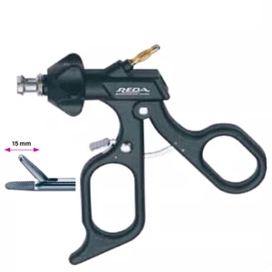 Portac, cu TC, drept, maner ergonomic uni cu clichet, buton on/off, cu HF, pivotant, demontabil, falci 15mm, D5mm,  L330mm