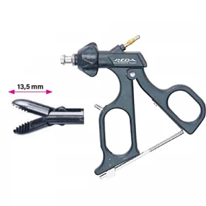 Pensa de prehensiune, cu rezervor, actiune dubla, maner ergonomic uni cu clichet, maneta on/off, cu HF, pivotant, demontabil, falci 13.5mm, D5mm, L450mm 