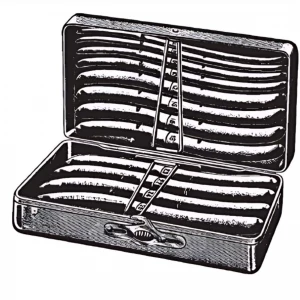 Dilatator uterin HEGAR, capat dublu, in carcasa metal,  D3/4mm-17/18mm, set 8buc