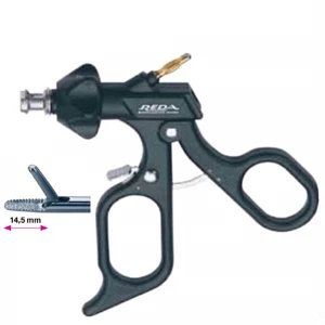 Portac, cu TC, drept, varf convex/concav, maner ergonomic uni cu clichet, buton on/off, cu HF, pivotant, demontabil, falci 14.5mm, D5mm,  L330mm