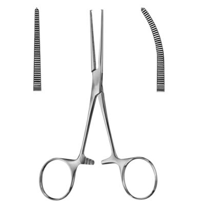 Pensa hemostatica KOCHER, delicata, 1x2 dinti,  curba, L14cm
