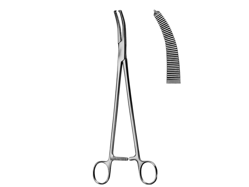 Pensa histerectomie WERTHEIM, curba, 1x2 dinti, L22cm 