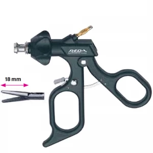 Pensa de prehensiune, actiune dubla, maner ergonomic uni  cu clichet, buton on/off, cu HF, pivotant, demontabil, varf conic 14mm, falci 18mm, D3mm, L210mm 