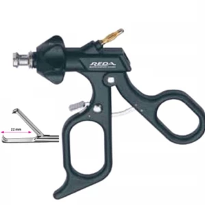 Pensa de prehensiune tip gheara, actiune singulara, maner ergonomic uni cu clichet, buton on/off, cu HF, pivotant, demontabil, 3x2 dinti, falci 22mm, D5mm,  L330mm