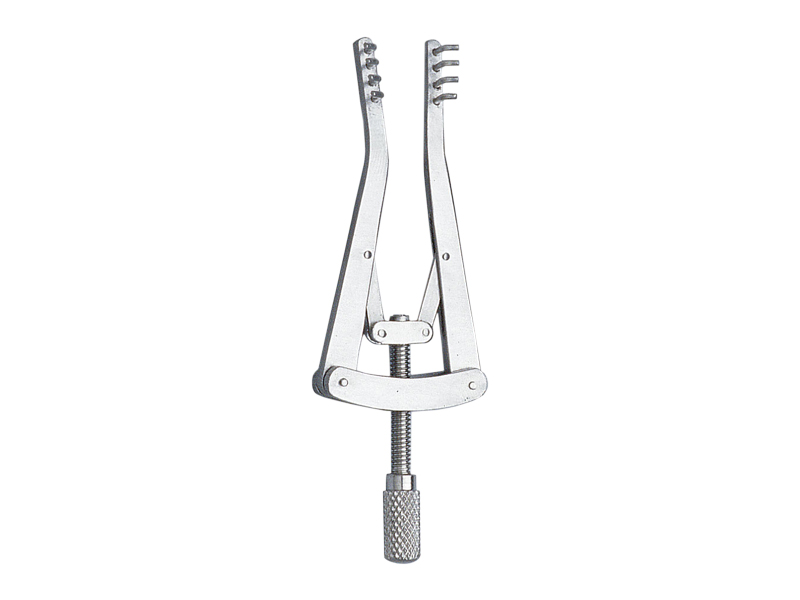 Retractor ALM, cu autoblocare, 4x4 dinti,  varf ascutit, L10cm