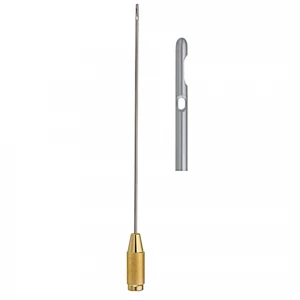 Canula liposuctie, un orificiu central pe partea superioara si doua orificii laterale pe partea inferioara,  D5mm, L30cm